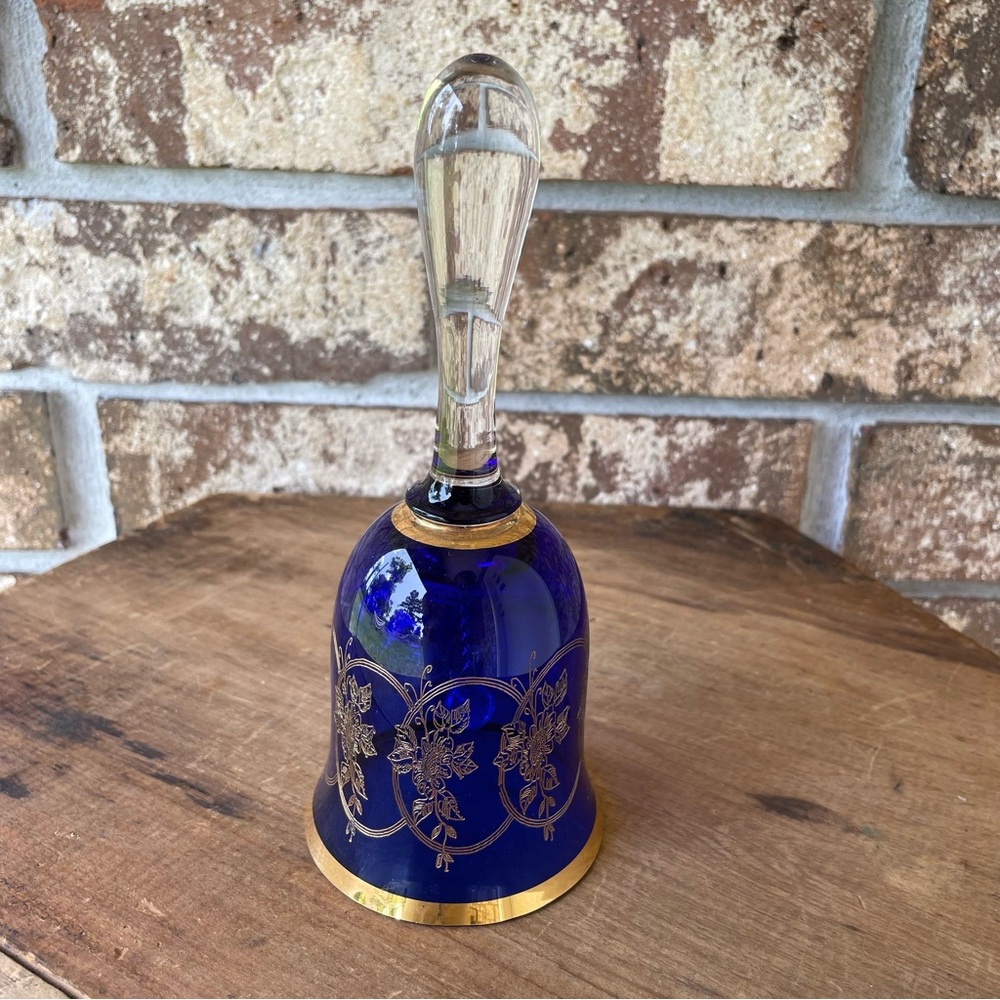 Bohemian Crystal Bell Czech Republic Cobalt Blue Beautiful Condition!